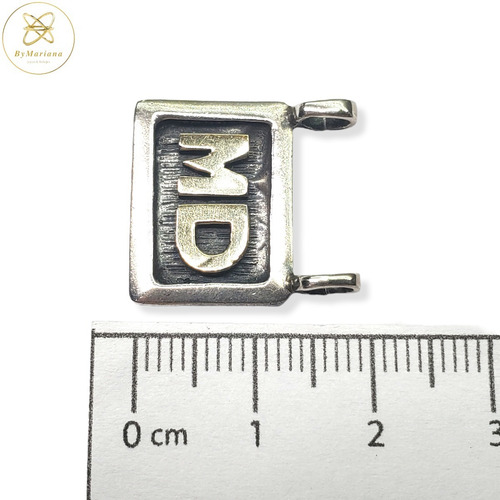 Imagen 6 de 7 de Dije Plata Y Oro Rectangular Con 2 Iniciales A Pedido