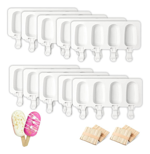 Juego De 10 Moldes De Silicona Para Paletas De 4 Cavidades