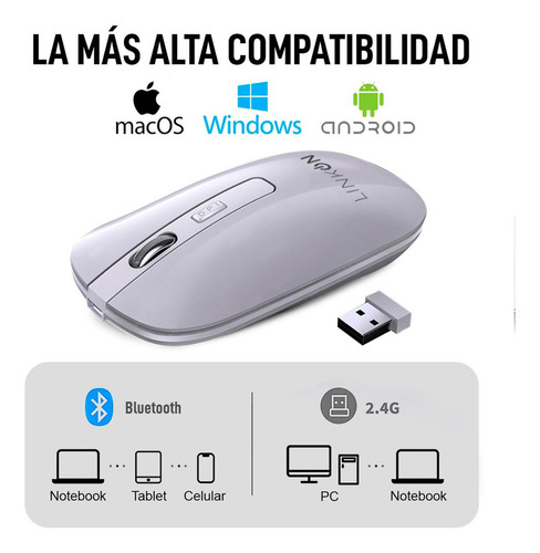 Mouse Inalambrico Dual Bluetooth Usb Recargable Para Mac Windows Color Blanco Linkon