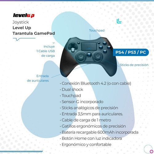 Imagen 2 de 10 de Joystick Level Up Tarantula Gamepad Compatible Ps4/ps3/pc