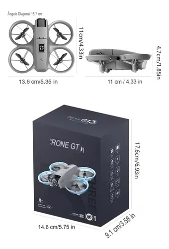 Mini Drone Gt3, Câmera Hd Evita Obstáculos 1 Bateria Cor Cinza
