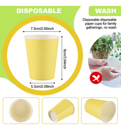 20 Vasos De Papel (9 Oz), Colores Lisos, Para Fiesta De Cump