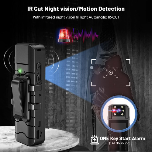 Cámara Corporal Portátil 1080p Fhd Visión Nocturna Audio Vid Negro