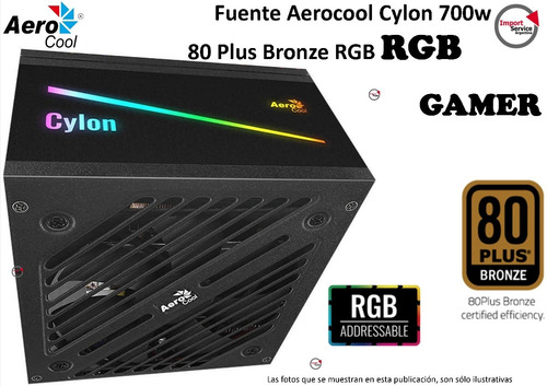 Imagen 1 de 10 de Fuente Aerocool Cylon 700w 80 Plus Bronze Rgb Gamer