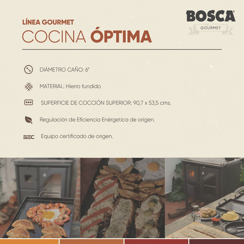 Imagen 4 de 9 de Cocina A Leña Bosca Optima 500 Salamandra Estufa 3 Platos
