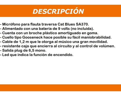 Microfono Flauta Traversa Cat Blues Sa370 Volumen Condenser Color Azul