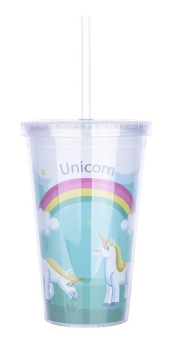 Vaso Pastico Con Sorbito H51587 Niños Modelo De Unicornio