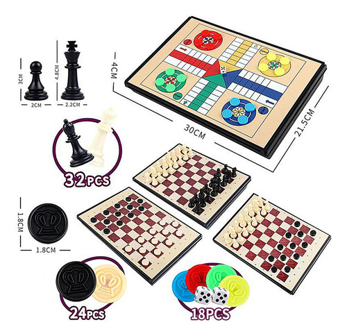 Juego De Mesa Para Ninos Tablero De Ajedrez 4 En 1 Clásico Vuelo Parchís Magnético Y Plegable