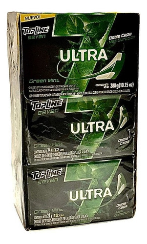 Chicle Topline Seven Ultra Menta Greenmint Caja X 12un