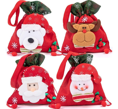 4pcs Bolsas Navidad Bolsas Dulces Con Cordón Bolsas Regalo