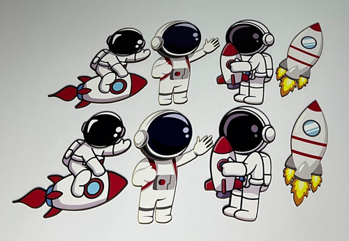 Aplique Decoração Astronauta 8uni Mdf Kit Higiene 12cm