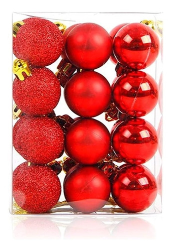 Adornos Navideños 24 Bolas De Navidad  De Colgar Rojo