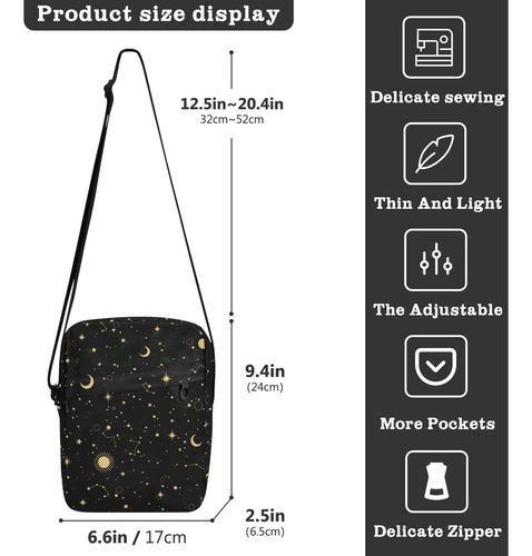 Alaza Luna Sol Estrellas Noche Crossbody Bolsa X81bx