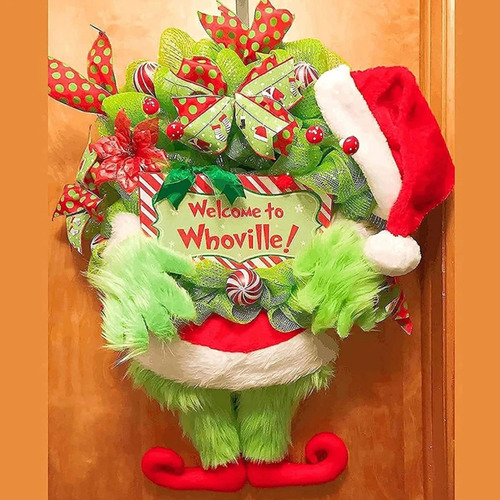 Para Corona Navidad 40 Cm, Guirnalda Felpa Grinch, /