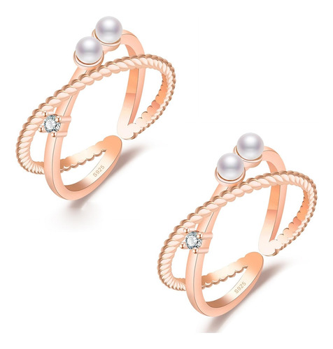 2 Pcs J358 Ladies Fashion Pearl Índice Anillo Abierto (oro R