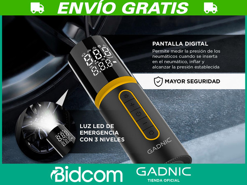 Compresor De Aire Gadnic Con Cable 12v Panel Digital Luz Led