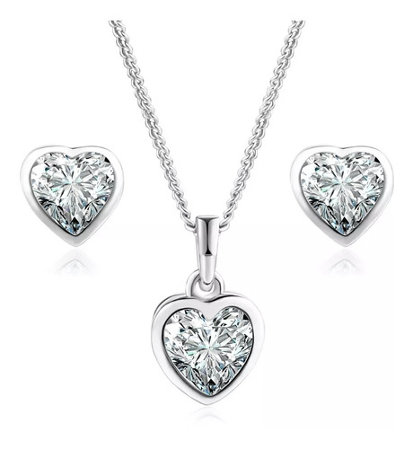 Collar Y Aretes Corazón Amor Zirconias Corte Diamante Envío