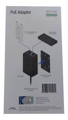 Imagem 3 de 4 de Fonte Ubnt Poe-24-12w-br Poe Injector 24vdc 12w 0.5amp