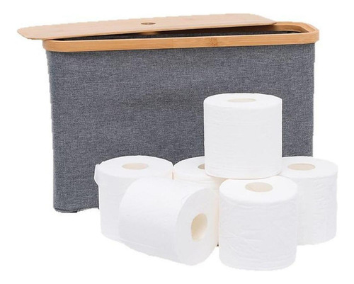 Cesta De Papel Higiénico Portátil Gris Con Tapa 45x15x28cm