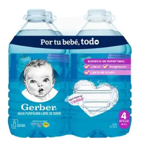 Agua Purificada Gerber Libre De Sodio 4 Piezas De 4l C/u Msi