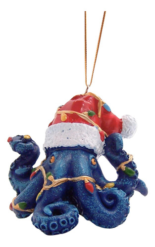 Festivo Pulpo Azul Ornamento De Navidad, Náutica Holid...