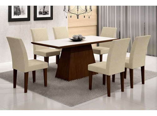 Conjunto De Mesa Luna Com 6 Cadeiras Grécia Castor Branco...