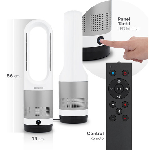 Ventilador Calentador Sin Aspas 2 en 1 Esquimal, Silencioso / Portátil (Plateado - Blanco)