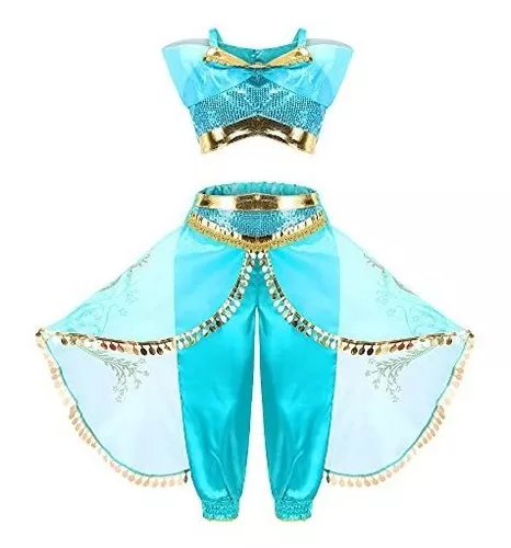 Disfraz de princesa árabe para niñas, disfraz de Halloween, talla L, Azul