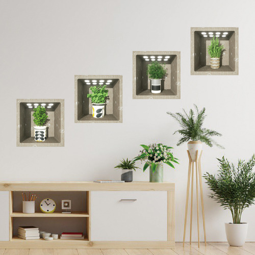 4 Pegatinas De Pared Con Plantas Verdes En 3d Para Decoració