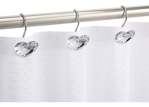 Ganchos De Ducha Corazón Claro Con Cristales - Set 12 Decora
