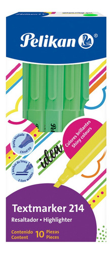 Marcatextos Resaltador Delgado 214 Con 10 Piezas Color Verde