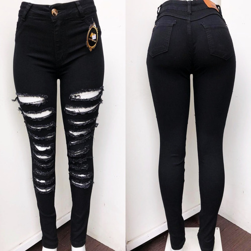 calça jeans rasgado feminina preta