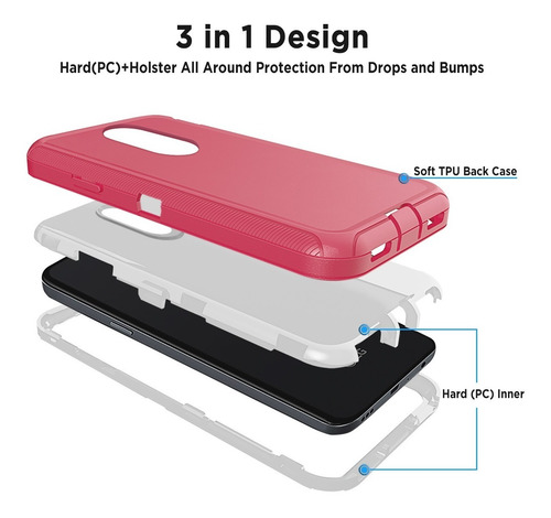 Imagen 3 de 5 de Funda 3 Piezas Uso Rudo Para LG Stylo 5 Con Clip