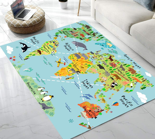 Alfombra Area Mapa Mundo Animal Para Sala Estar Dormitorio 5