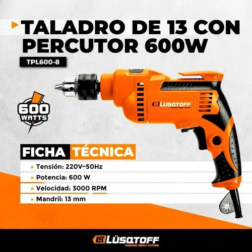 Taladro Percutor 600w Lusqtoff 13 Mm Vel Variable Reversa