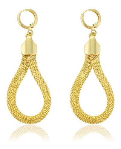 Aretes Colgantes Largos Oro 14k Lam Tejido Calidad Premium