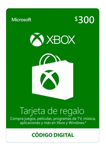 Imagen 1 de 1 de Microsoft Tarjeta De Regalo Xbox $300 Pesos (código Digital)