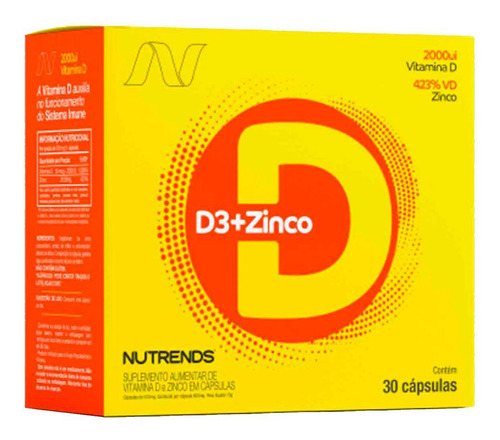 Vitamina D3 2000ui + Zinco - 30 Cápsulas - Nutrends