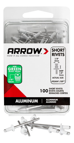 Remaches Cortos Arrow Rsaw1/8ip De Aluminio De 1/8 PuLG...