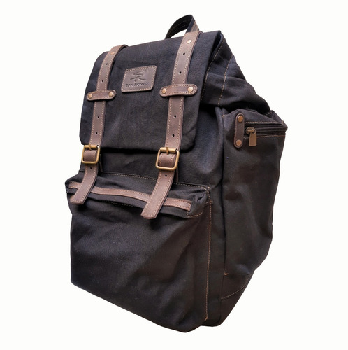 Imagen 2 de 5 de Mochila Lona Imper Algodon 25 L. Cuero Resistente San Roman