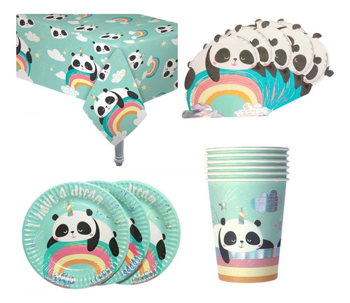 Kit Cumpleaños Panda Arcoiris Combo Oso Infantil Vip 