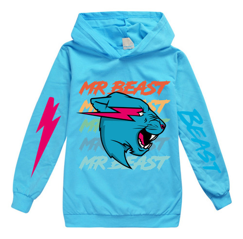 Negro Mrbeast Sudadera Con Capucha Infantil Estampada