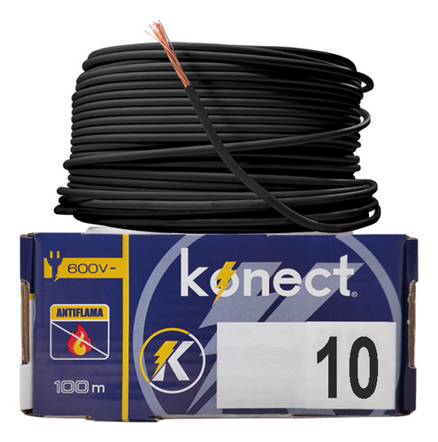 Cable Electrico Cca Unipolar Konect Calibre 10 Negro 100 M
