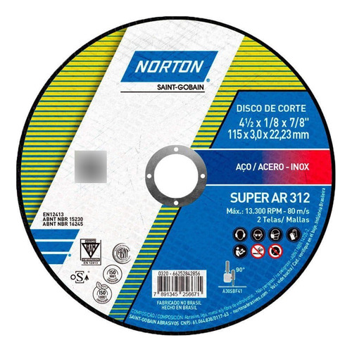 Kit Com 10 Disco De Corte 4.1/2 Pol Ar312 Norton