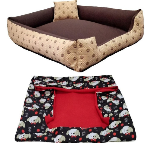 Cama Pra Cachorro Grande Cama Pet + Capa Extra 70x80cm Cor Cama Marrom + Capa Vermelha