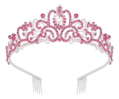 Tiara Corona De Novia Quinceañera Cristales Rosas Plateada