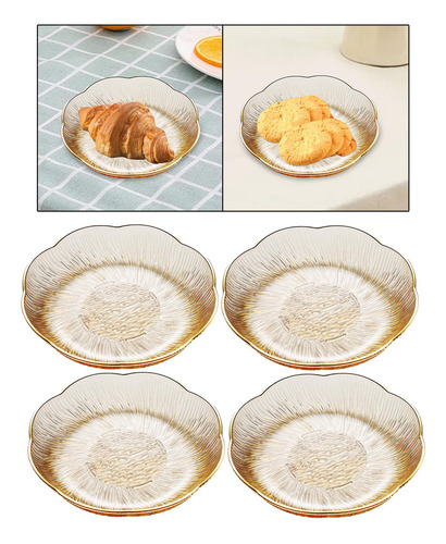 Plato De Fruta, Plato De Postre, Redondo, 4 Oro Transparente