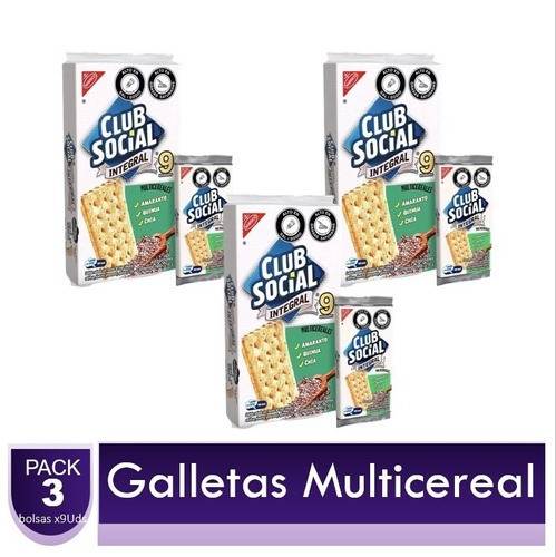 Galletas Club Social Multicereal 216g 3 Paquetes X9 Uds