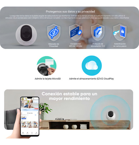 Ezviz Kit Mini Cámara PTZ C6-PLUS-256 PT IP de 4 MP Almacenamiento MicroSD 256Gb Wireless Inalambrica Detección Humanos y Audio Bidireccional CS-C6 Visión Nocturna Más Zoom de Seguimiento