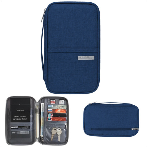 Case Organizador Passaporte Carteira Oxford Cor Azul